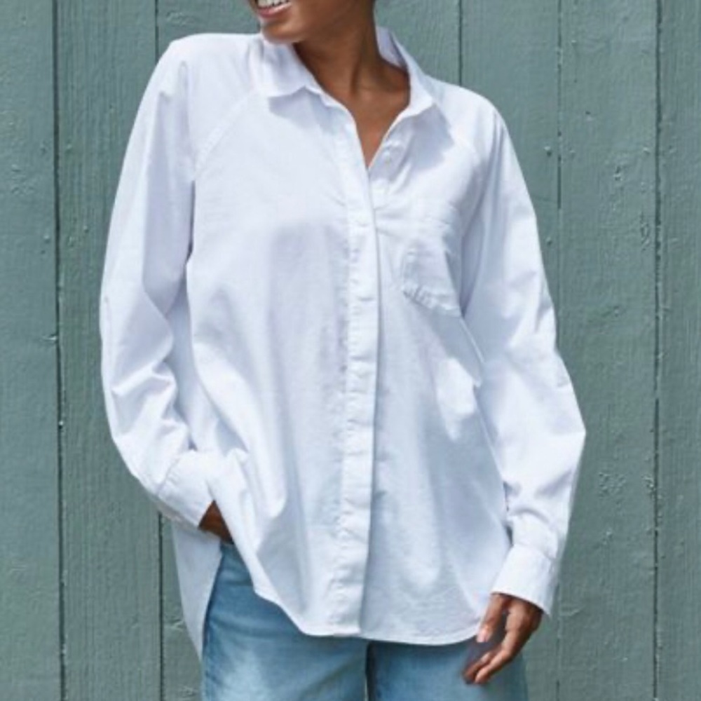 >White loose fitting button up